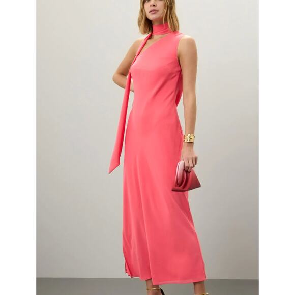 Ronny Kobo Coarl Chiffon Gown Maxi Dress SIZE 4 One Shoulder Formal $370 Flaw - Picture 1 of 9